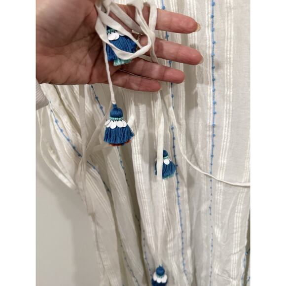 Anthropologie Duet Womens Anais Kaftan Dress White Blue Striped One Size 2353 - Picture 7 of 9